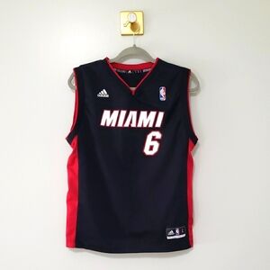 Adidas Lebron James Miami Heat #6 Jersey Youth Large Black Red Basketball NBA